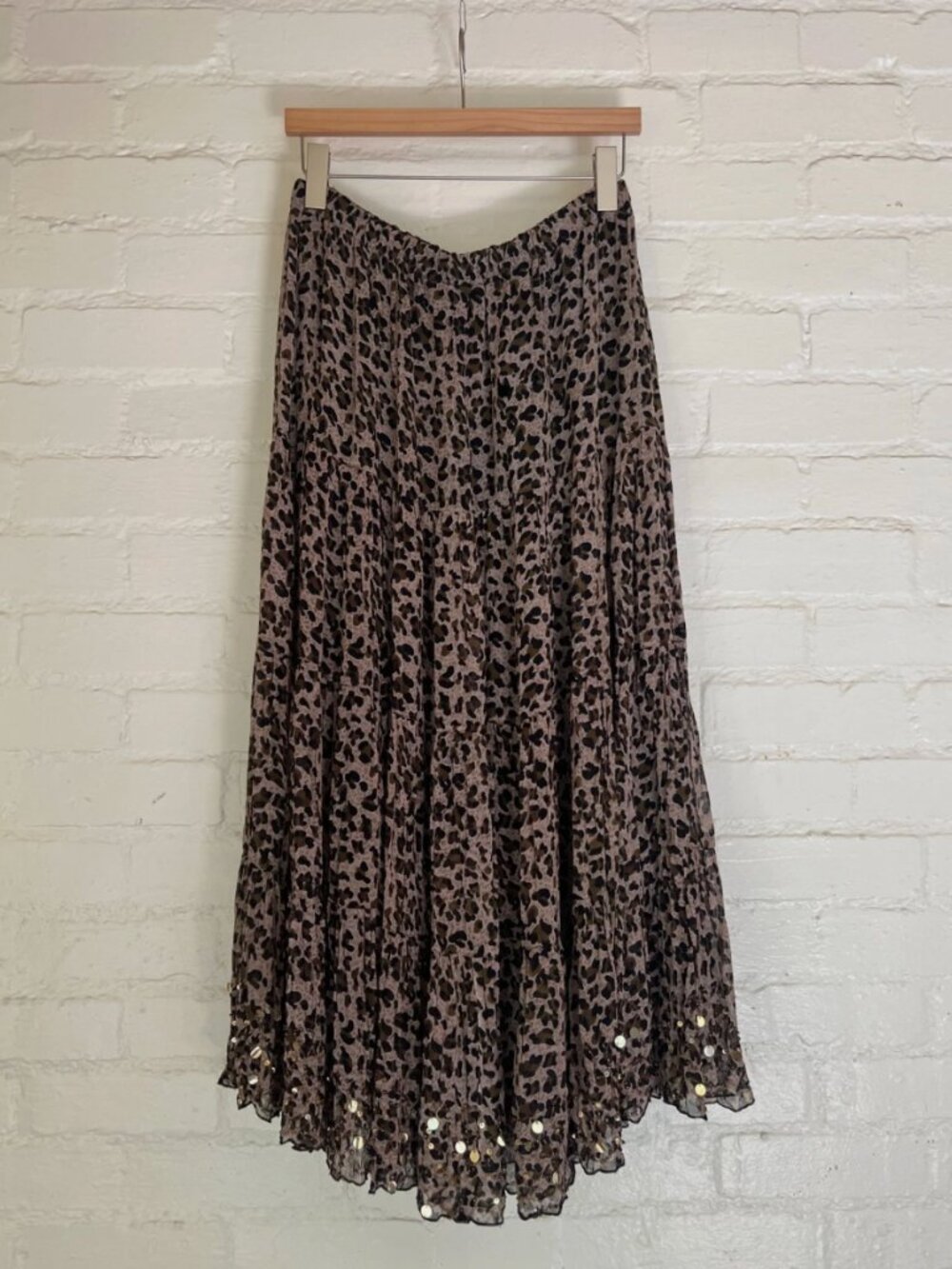 Vintage Y2K Phool Animal Print Lined Long Full Length Skirt Size Medium Sequins
